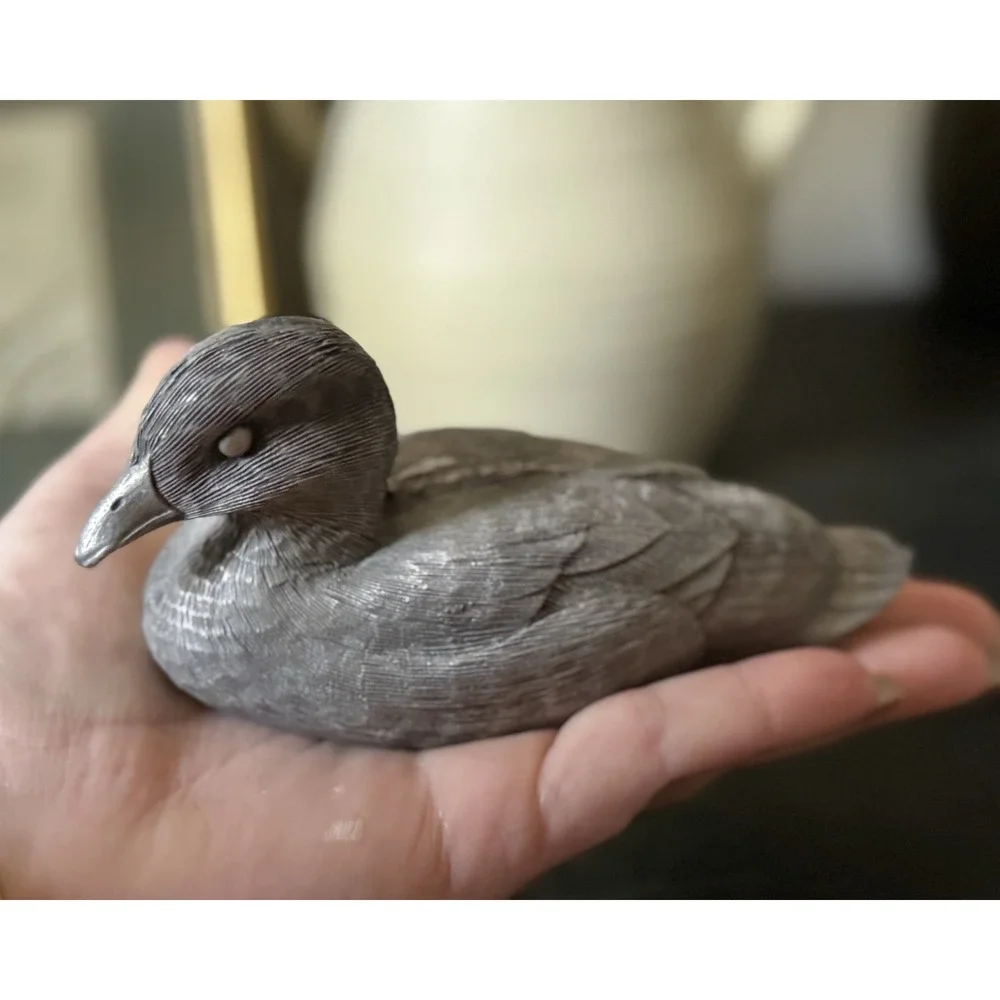 Vintage Pewter Duck Bird Figurine Metal Paperweight Home Office Decor
